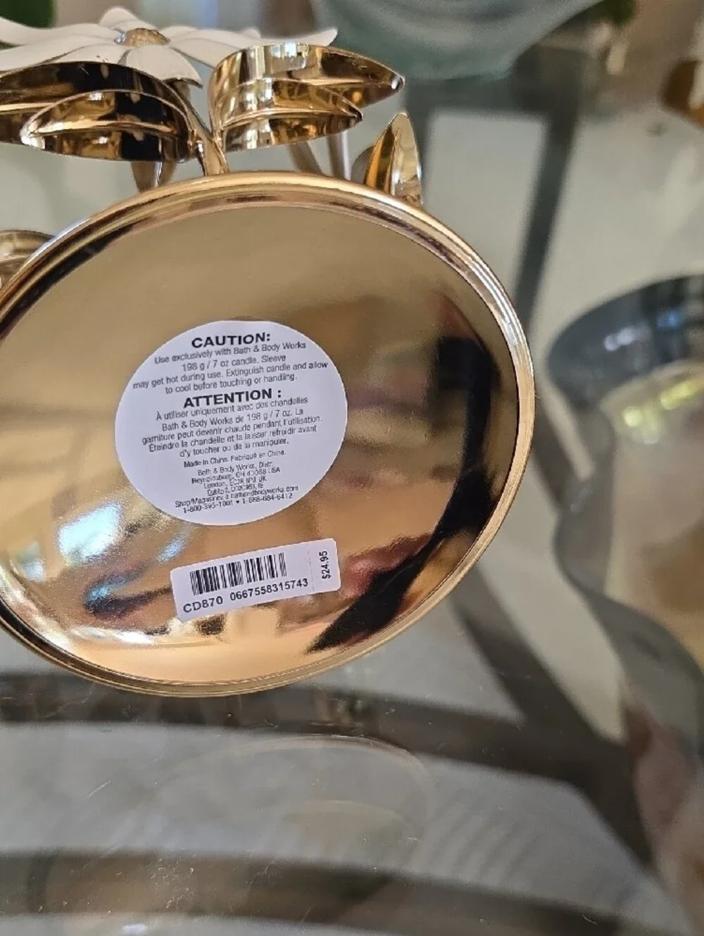 BATH & BODY WORKS Candle Holder White Daisy Gold Pedestal Metal. - Picture 6 of 6